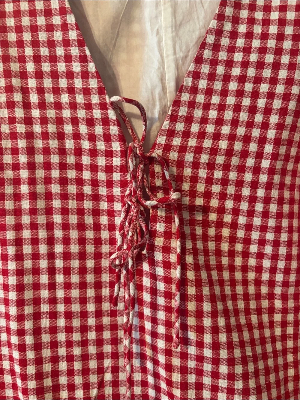 Red & White Gingham Lace-Up Sleeveless Dress - Picture 2 of 5